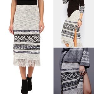 Free People Knit Midi Skirt light gray/ cream